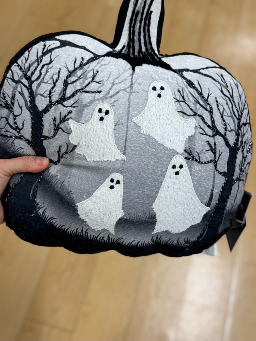 Cynthia Rowley Gray & White Ghost Pumpkin Throw Pillow